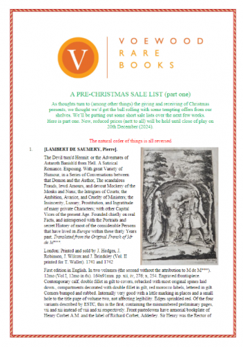 Voewood Rare Books. A pre-Christmas sale (part one)
