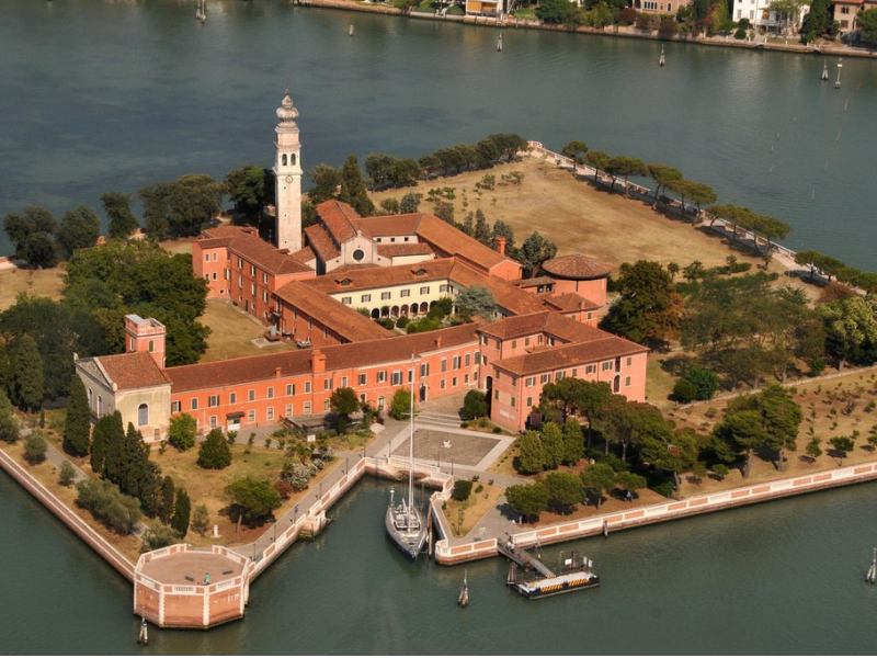 St. Lazaro Library in Venice, aerial